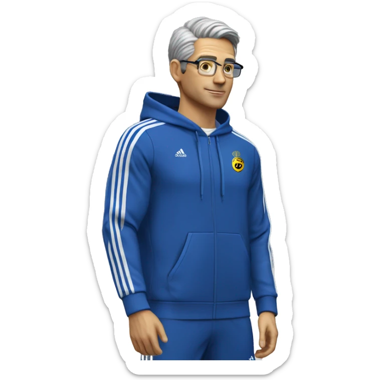 Profesor Educación Física sudadera azul adidas cronometro cabello corto moreno sin gafas sticker