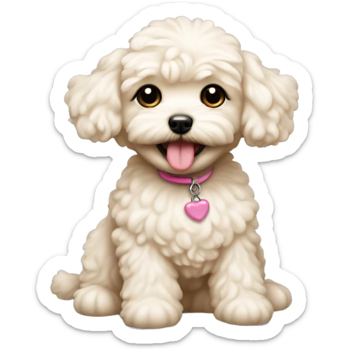 Maltipoo dog girl creamy colour with toy in her teeth sticker