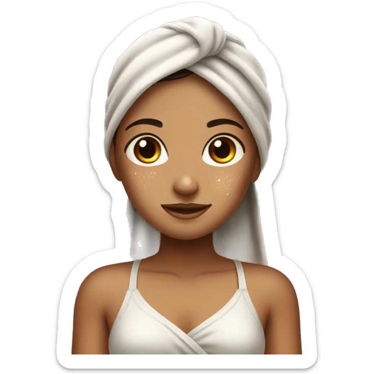 tan girl with dark brown hair with her towel on and her skin shimmering with dew drops on her skin  sticker
