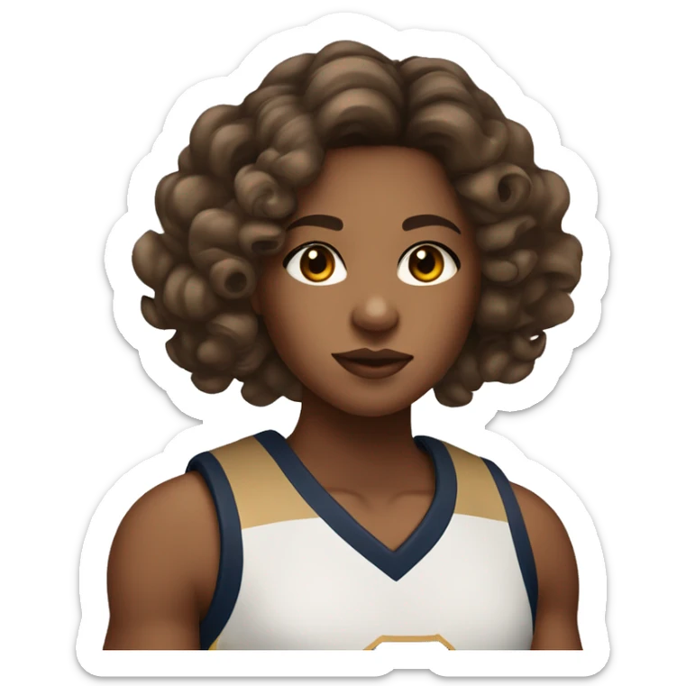 a dark brown headed tan girl with balayage with curled hair with a basketball and thick eyelashes  sticker