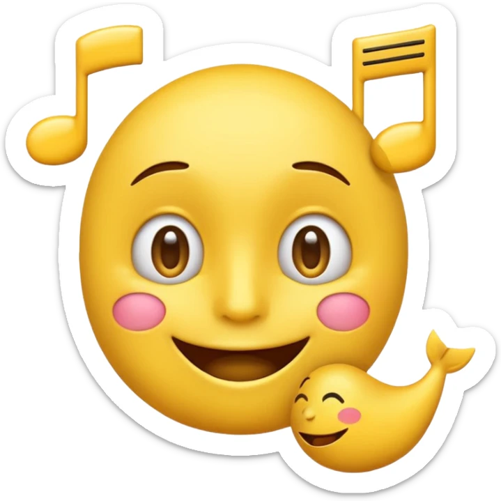 yellow emoji whistling with music notes coming out its mouth and side-eyeing sticker