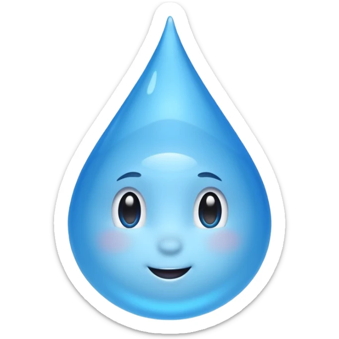A single water droplet emoji, glossy and smooth, cartoonish, vibrant blue color, high detail, simple and cute design, without facial features, isolated on white background, centered compositio

 sticker