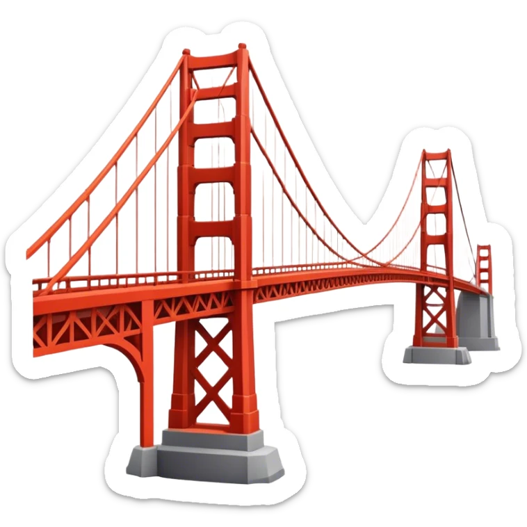 Cinematic Realistic Golden Gate Bridge Landmark Emoji, depicted with the iconic suspension bridge rendered with rich detail and vibrant, dynamic lighting. sticker