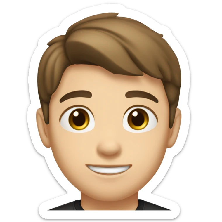 light brunette boy, brown hair and eyes, short hair to the side, black shirt with LDC EXPRESS written on it sticker