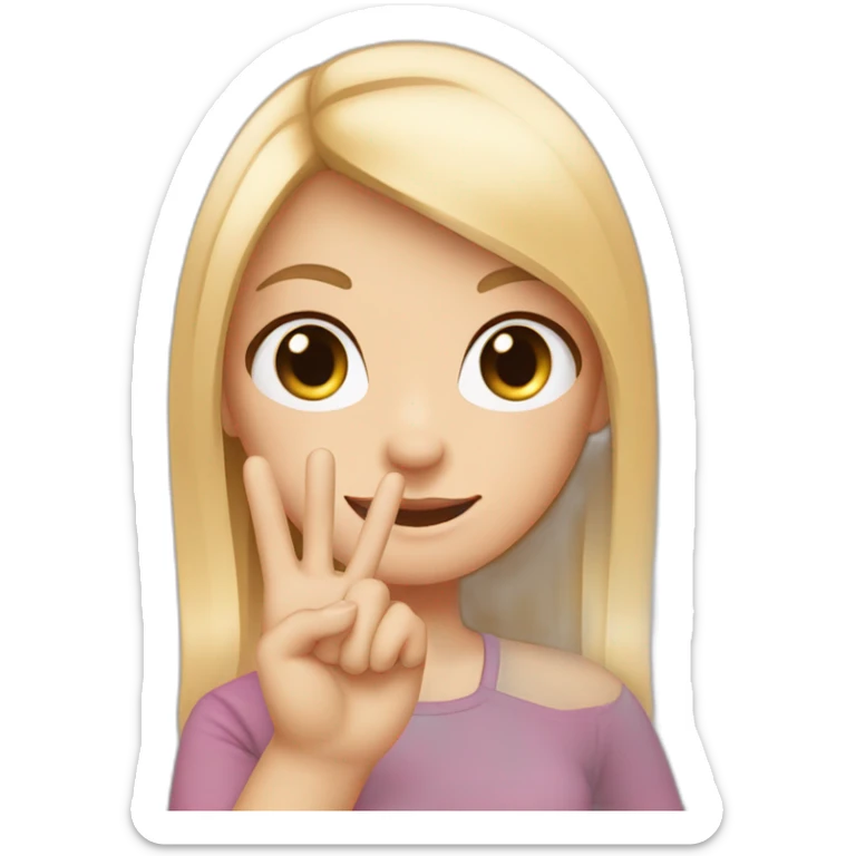 white skin girl with blonde hair showing THREE fingers up on her one hand sticker