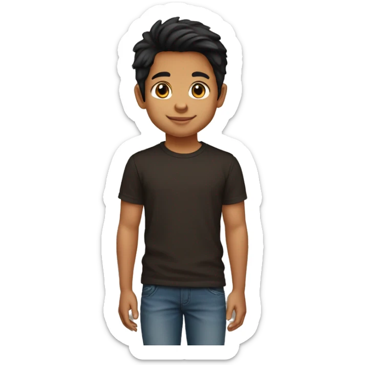 5 year old tongan Boy tan skin black/brown hair brown eyes black t-shirt sticker