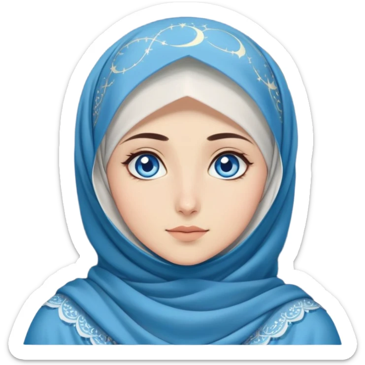 Turkish beautiful finish Konya girl blue eyes with moon hijab dress and watching the moonlight sky on the ground  sticker