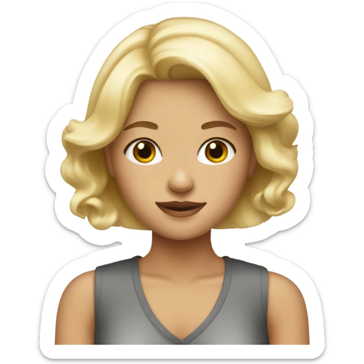 A blonde girl wears a top sticker