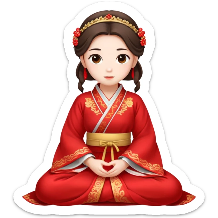 Beautiful girl wearing red Hanfu wedding dress sitting sticker