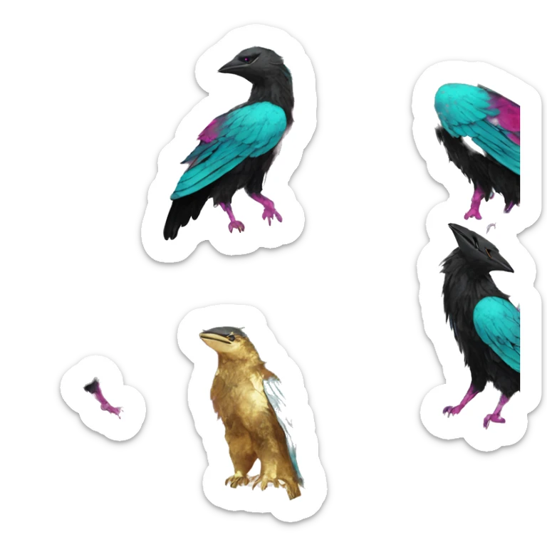 Dark black Beige cyan Pink magenta burgundy maroon cyan beige gray coyote black stripes wearing gold jewellery gold piercings gold gilded vintage watercolour tie dye black raven wings sticker
