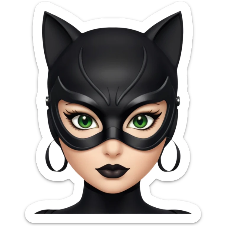 Catwoman green eyes with mask, big lashes, sultry eyes and eyeliner, no black lips sticker
