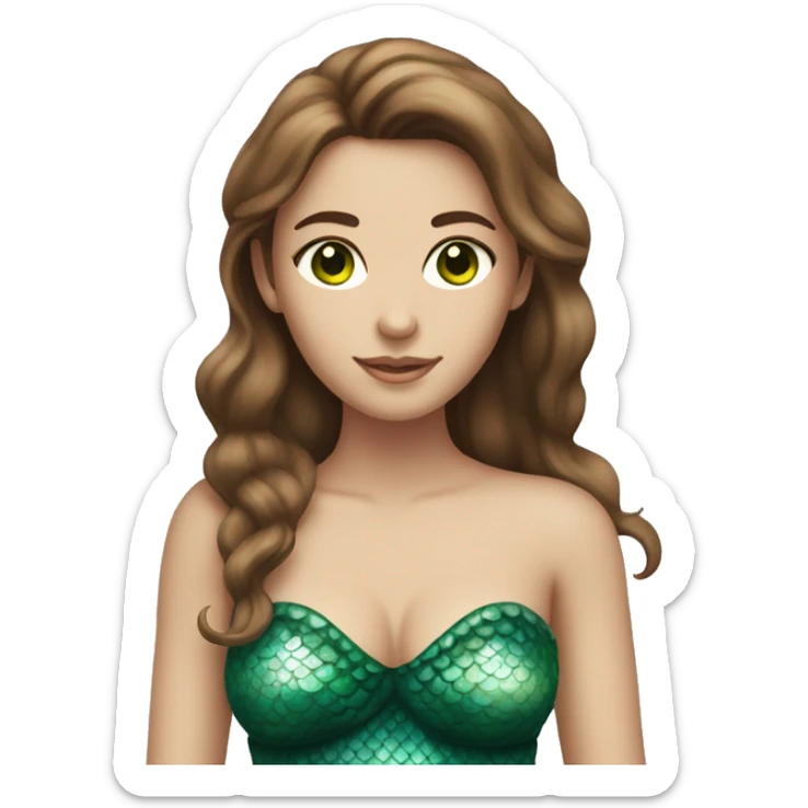 A brown-haired woman with green eyes as a mermaid, with the detail that she is pink. sticker