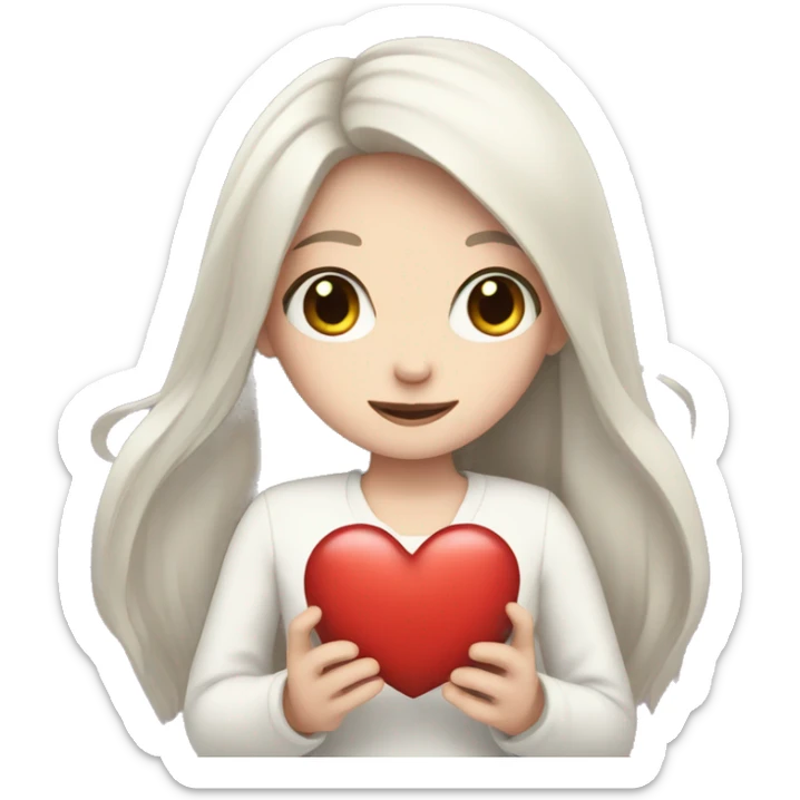 Pale girl with long black hair holding heart in her hands  sticker