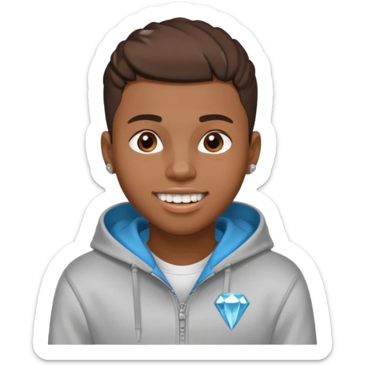 Black young guy who haves taper haircut ,zip hoodie and with a diamond grillz in her tooth sticker