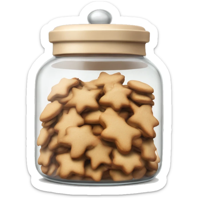 Realistic glass cookie jar with beige white lid full of gingerbread cookies isolated. sticker