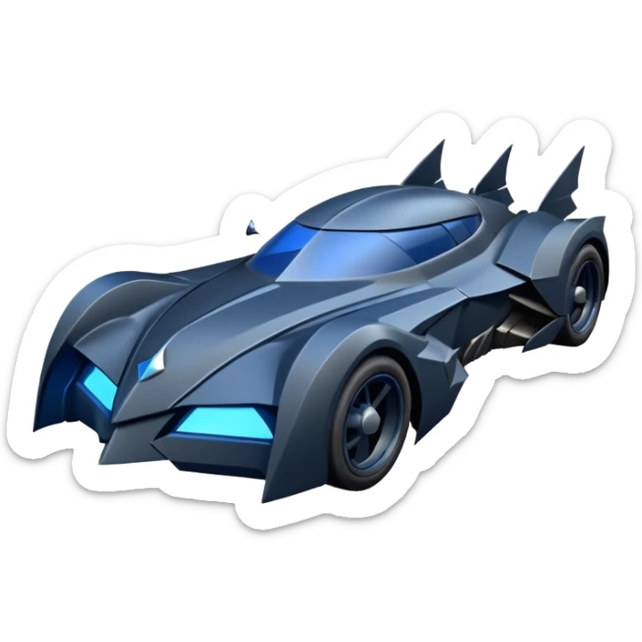  the animated series aerodynamic opulent dark knight futuristic concept Batmobile loosely based on 1936 cord 812(flat long straight faceted mechanical body) winged stealthy blue headlight covers street hot rod  sticker