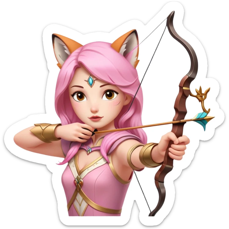 archer aiming bow with fox beside, dreamy fairytale, pink and gold accents, inspired by 'Once Upon a Broken Heart' sticker
