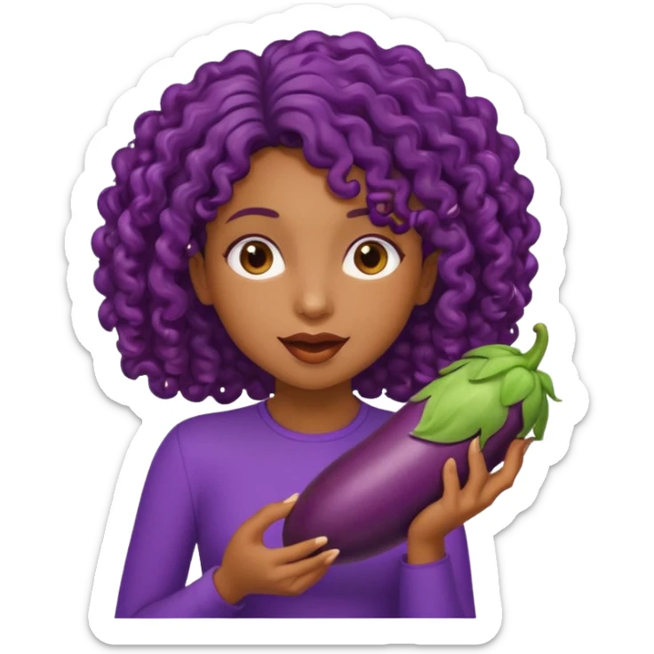 A brownskin with curly hair girl eating eggplant  sticker