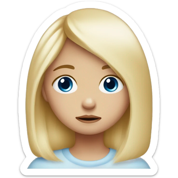 ￼ sad little girl with blonde hair, blue eyes crying sticker