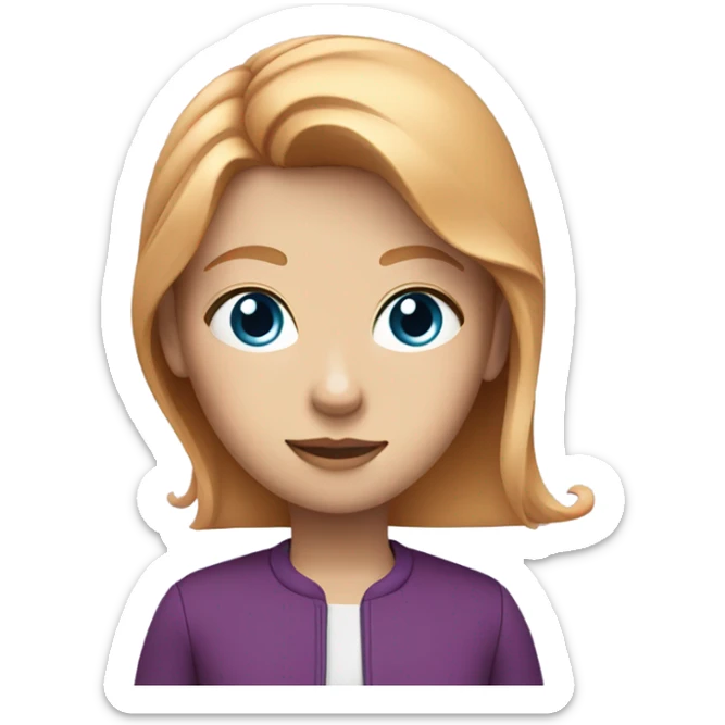 A girl with strawberry blonde hair a purple jacket and she has blue eyes sticker