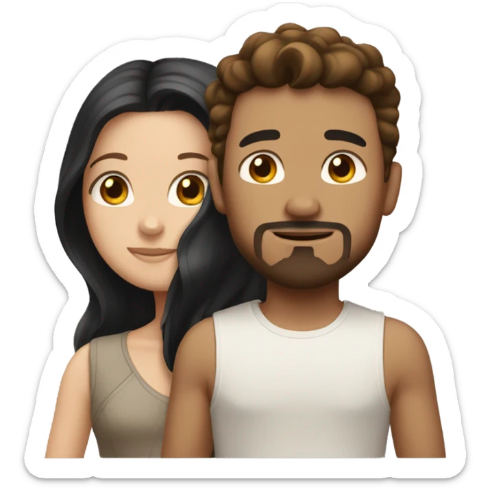 white boy with black hair and goatee and girl with long brown hair and light brown skin sticker