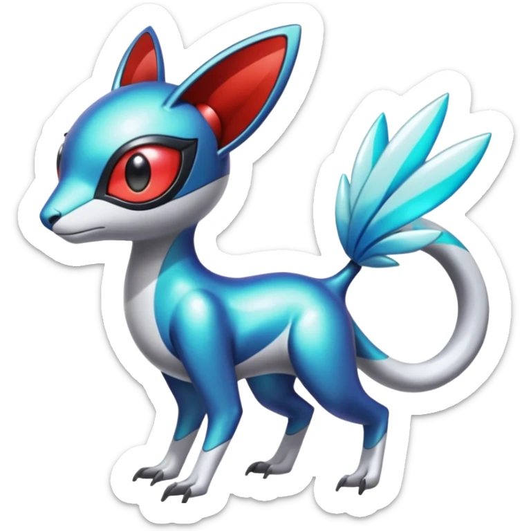 Shiny Colorful Futuristic Cyber-Vernid-Trico-Meloetta-Latias-Koraidon-Peppercat-Protogen-Pokémon-Digimon-Fakémon-fusion-hybrid-creature sticker