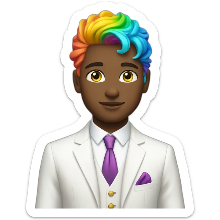 Posh-boy-with-white-suit-and-green-eyes-and-rainbow-unicorn-hair sticker