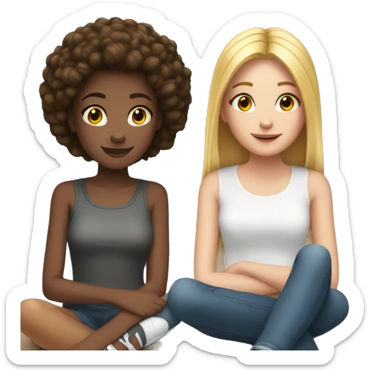 Black teen girl and white teen girl sitting together  sticker