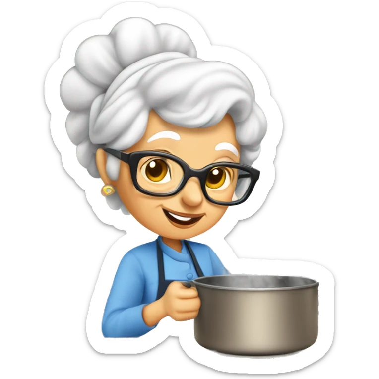 Cute cartoon Italian younger looking grandma cooking marshmallows in kitchen sticker