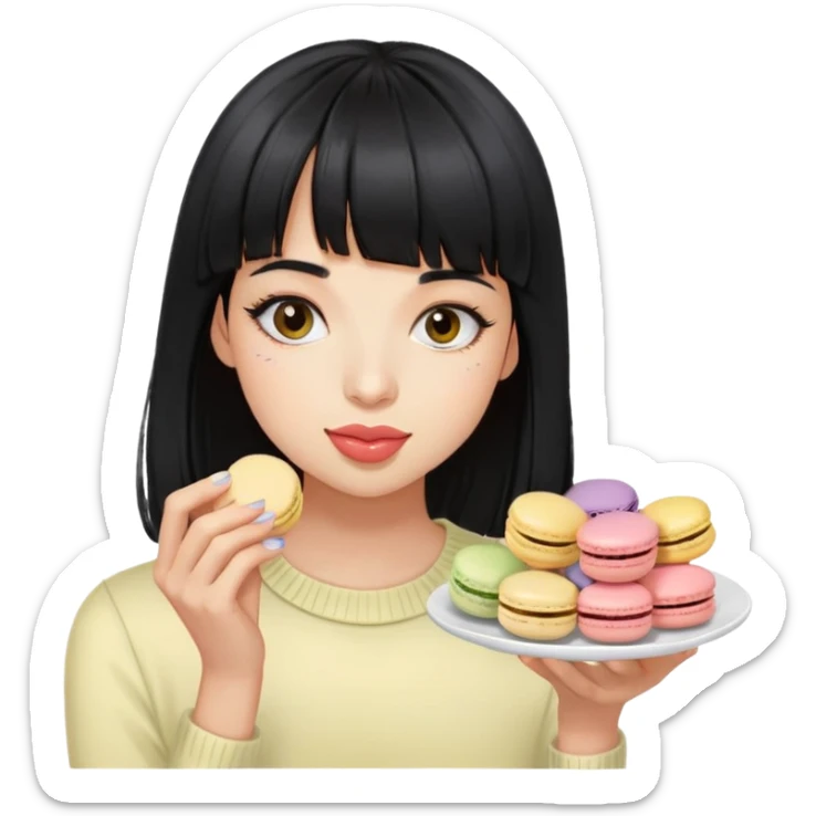 coolest black hair girl w bang eating the macarons sticker