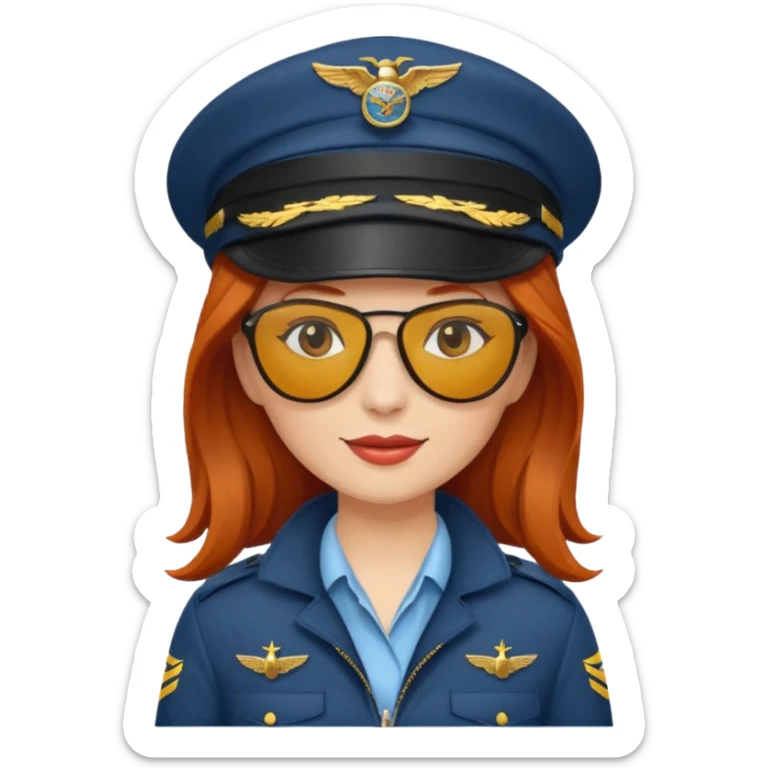 pilote d'avion femme rousse avec sunglasses et chapeau de pilote sticker