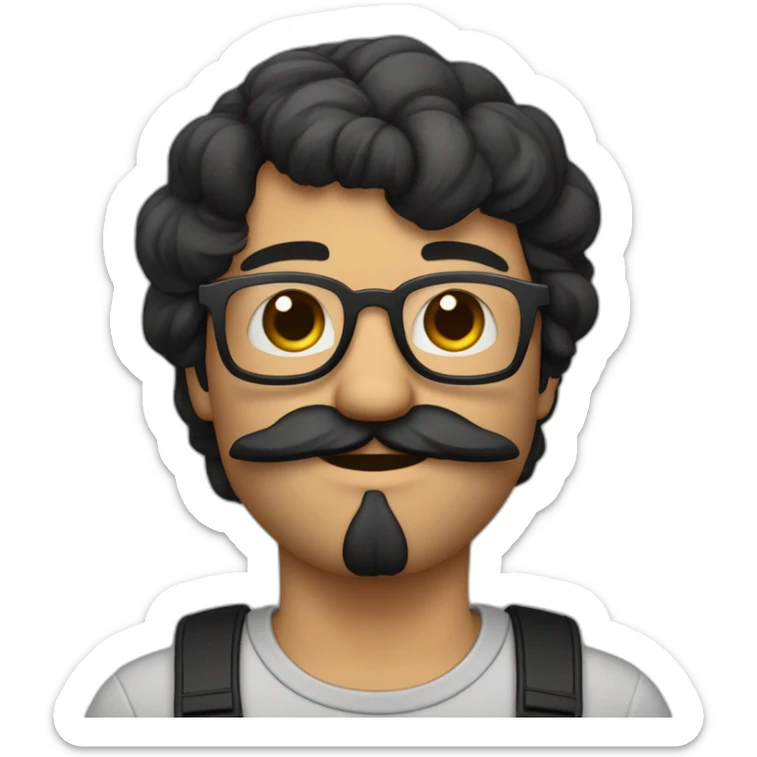 cara de hombre de piel clara con pelo corto negro, barba y bigotes, usando lentes y con apariencia pensativo sticker
