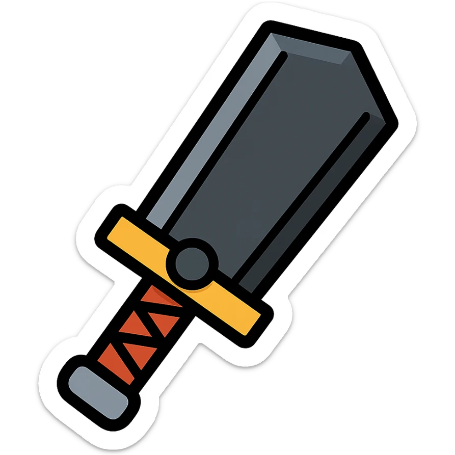 a massive, rugged sword reminiscent of Berserk, dark gritty look, fantasy icon sticker