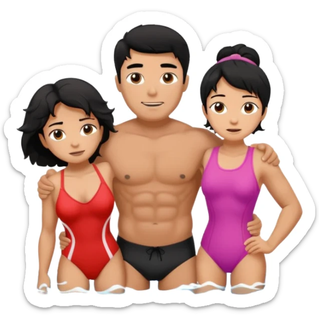 Dark Tan Muscular lifeguard with messy black hair rescuing old lady sticker