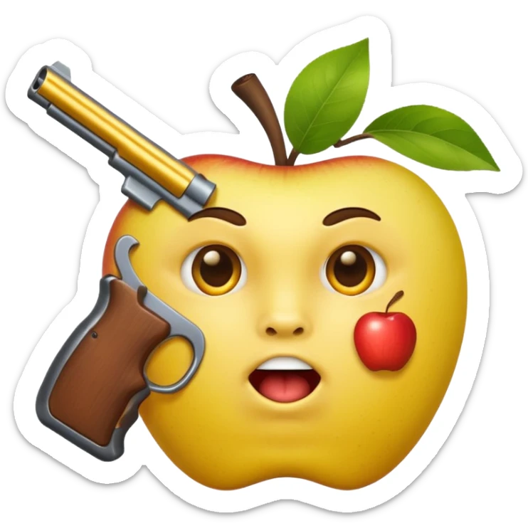 Hazme una carita redonda  amarilla de Apple con una pistola dentro de la boca sticker
