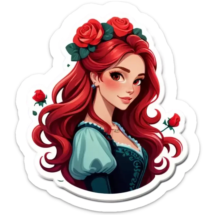 Realistic european woman with long red ombré  hair with roses in hair sticker