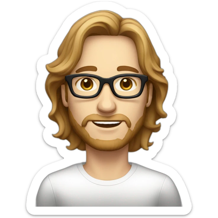 male caucausian designer with long brown hair and black rimmed glasses sticker
