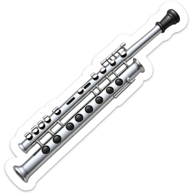 cartoon band flute, shiny metal, exaggerated buttons, mouthpiece, emoji aesthetic sticker