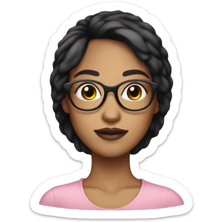 woman long hair with eye glasses big eyes pink lips black hair round face sticker
