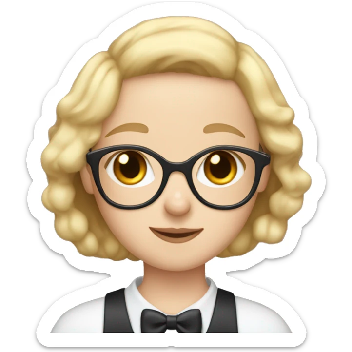 Girl with short blonde hair, glasses, and blue eyes, holding two tuxedo cats sticker