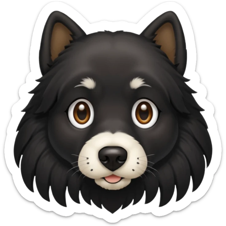 haz un perro negro con las patas y el ozico blancos toques marrones mucho pelo y ojos marrones menos marron sticker