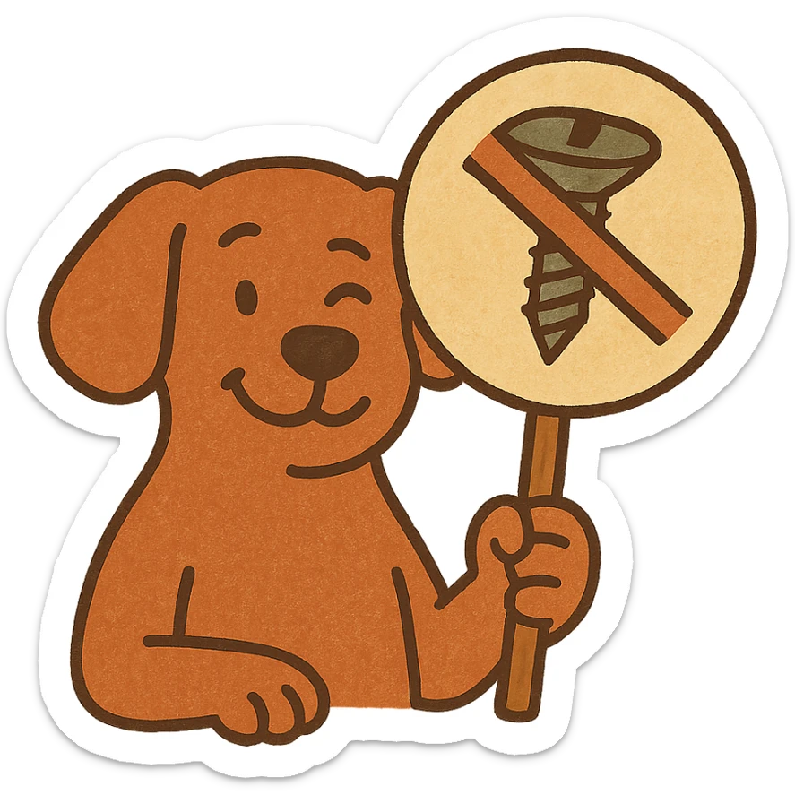 humorous emoji of a dog holding a 'no screws' sign, for 'Don't screw the pooch' sticker
