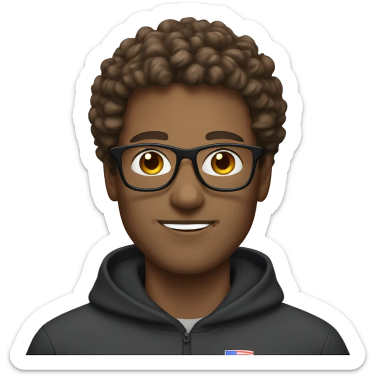 white man with glasses, and short brown curly hair, with sportswear sticker