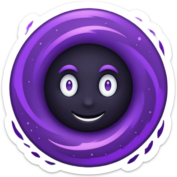 A Discord emoji of a swirling dark void or black hole with violet sparks at the edges. Circular composition, deep shadows, 2D flat vector, white background. sticker
