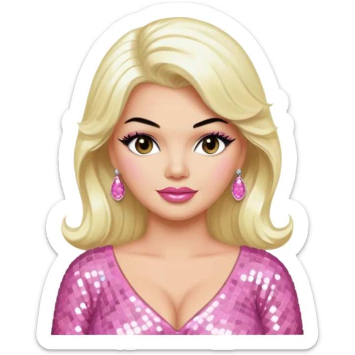 Jayne Mansfield with long platinum blonde hair, pink sequin outfit sticker