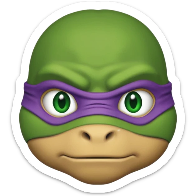Donatello from Teenage Mutant Ninja Turtles, emoji style, head only, cute minimalistic style, with a serious expression sticker