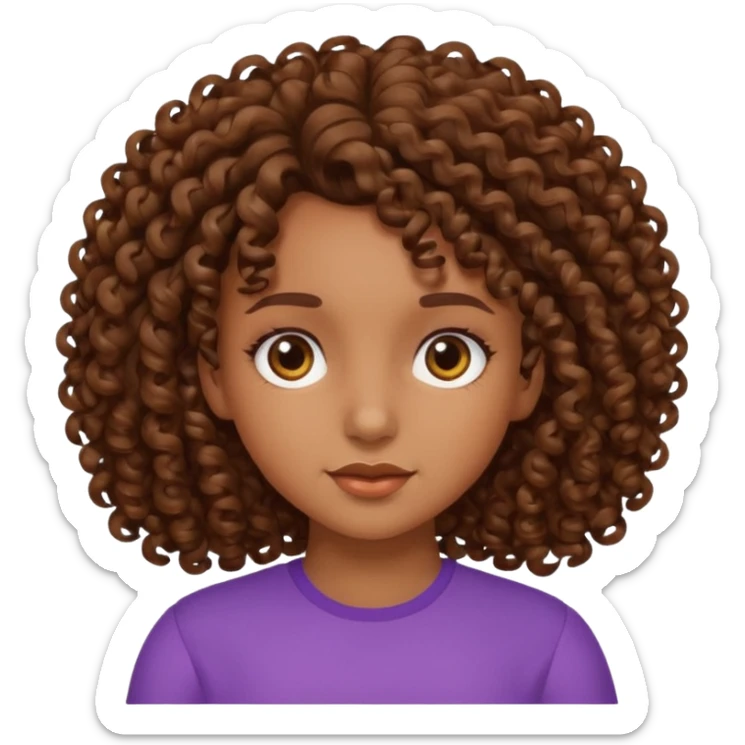 Girl with brown curly hair but curls not from the top of the head sticker