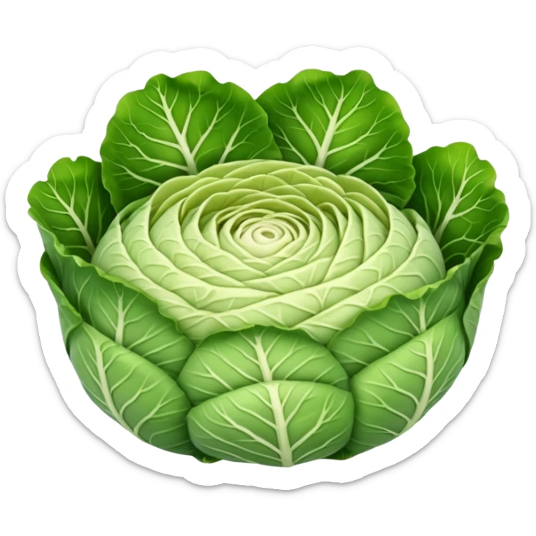 Emoji of sarmale: a small rolled cabbage leaf, pale green and slightly wrinkled, with a visible meat-and-rice filling, simple rounded emoji style, warm and cozy. sticker