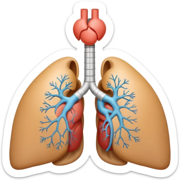 A 3D cartoon medical diagram showing lungs and airways inside a human silhouette, realistic Memoji-style. sticker