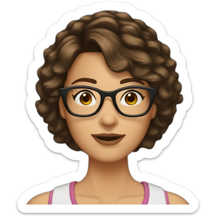 42 yr old woman bob haircut brown hair brown glasses brown eyes sticker